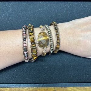 Dylan Jewelry Kelly Wrap Bracelet Tiger Eye Stone Vegan Leather NWT